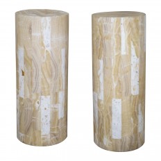 Pair of tessellated alabaster illuminated pedestals